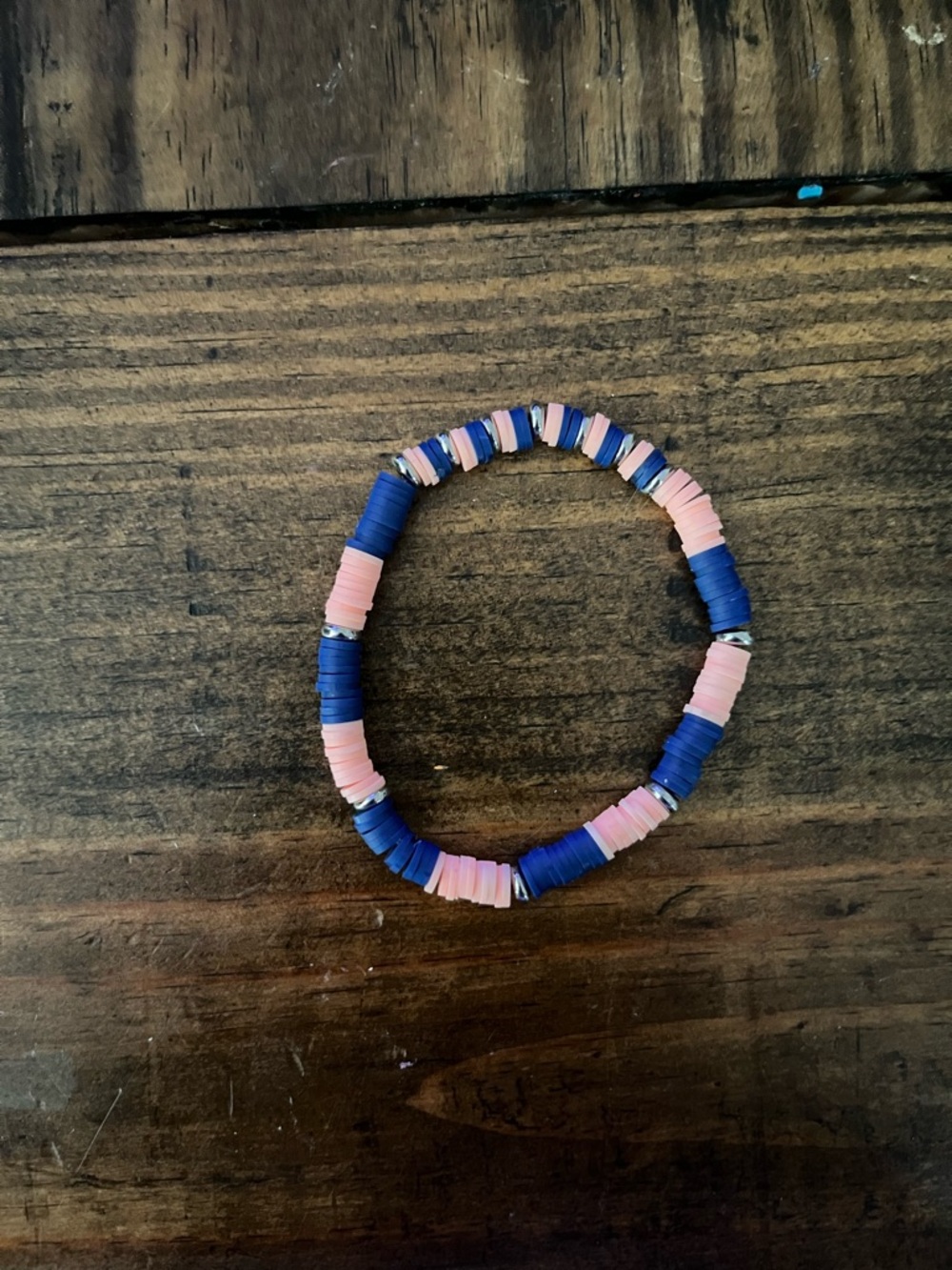 Kids Navy and Pink Beaded Stretch Bracelet